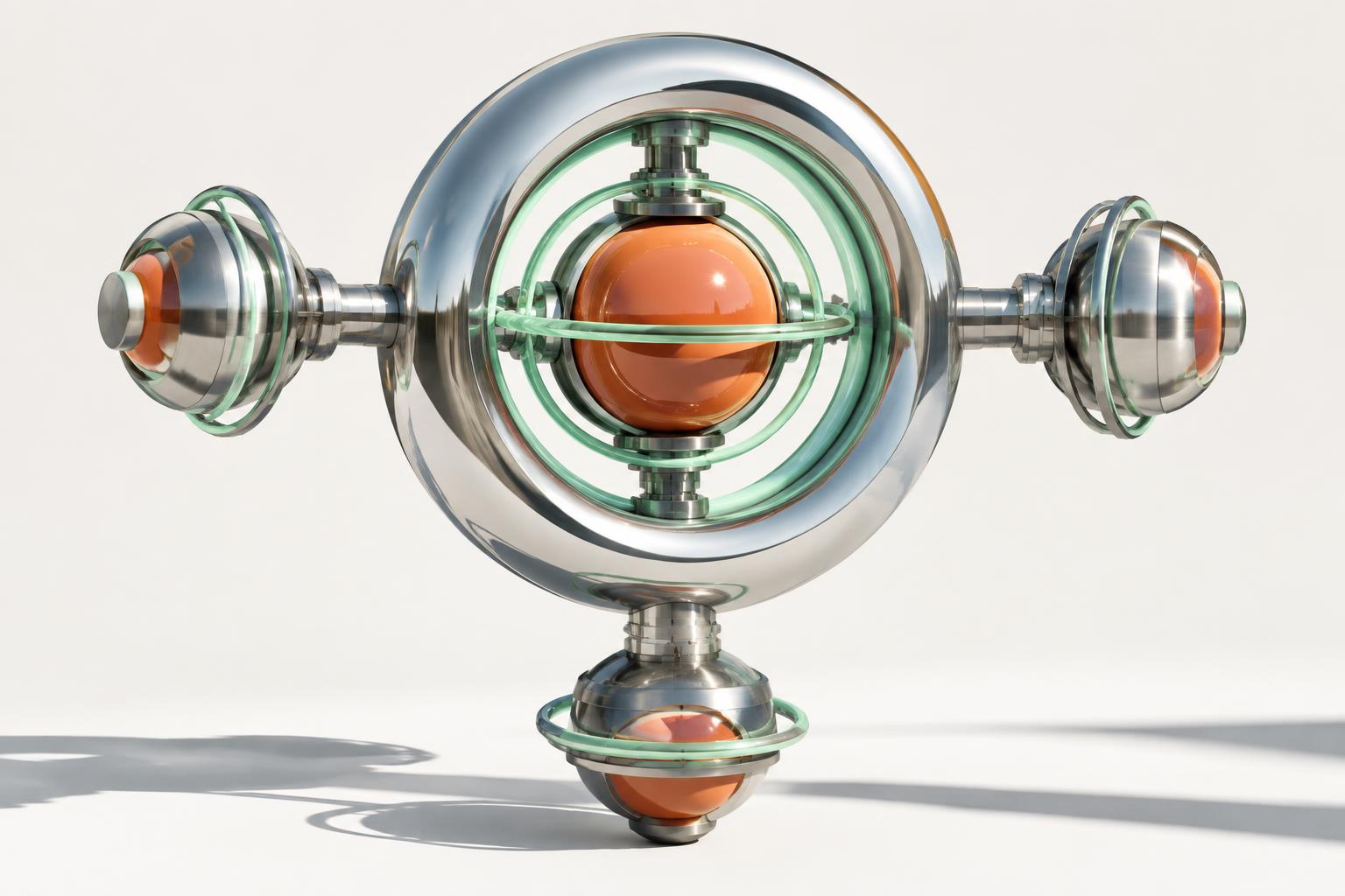 Signal Desk chrome and coral radar sculpture